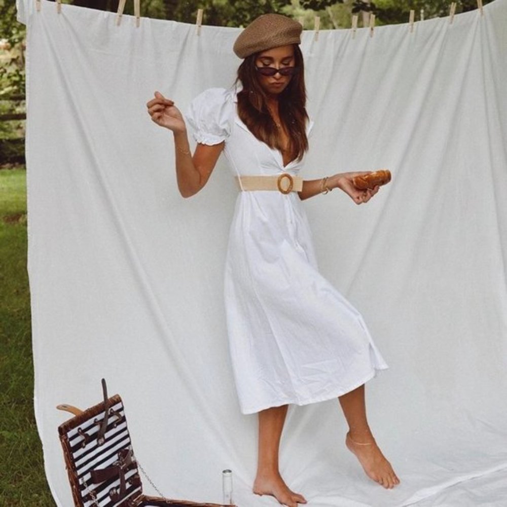 NWT WeWoreWhat Bella Puff Sleeve Belted Midi dress